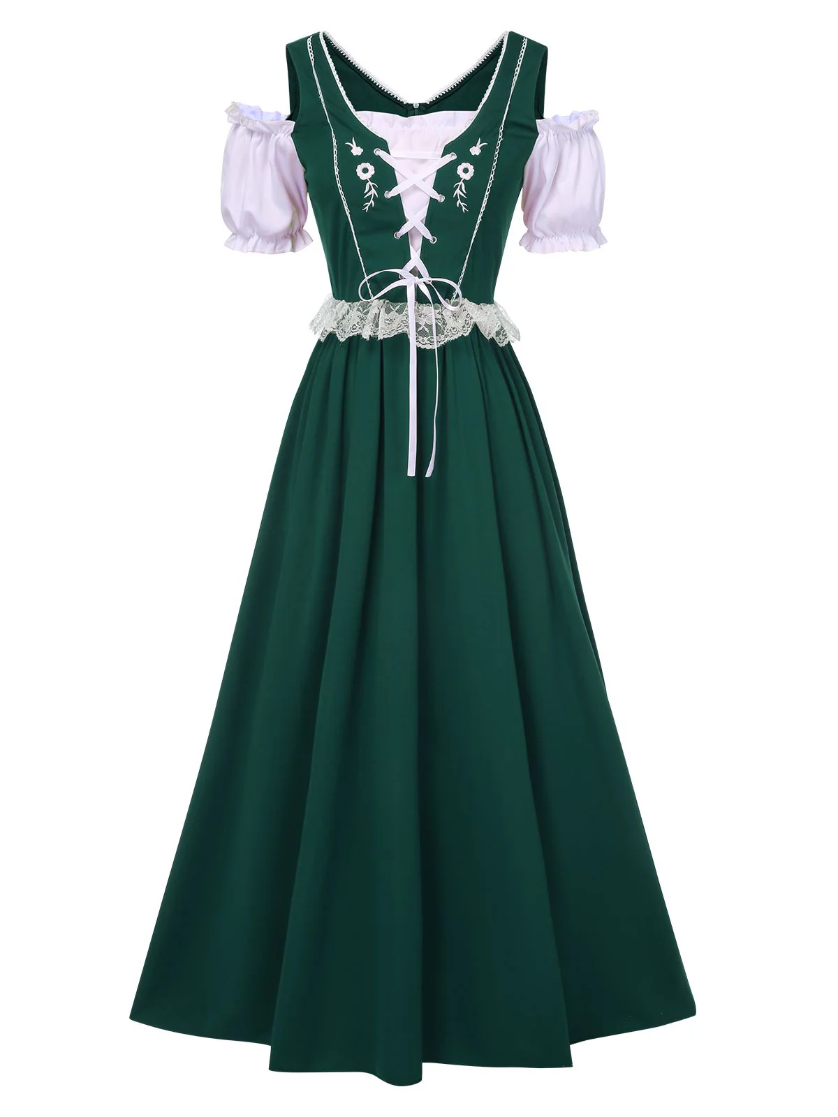1940er Schnürung Puffärmel Patchwork Kleid & Schleife - Image 7