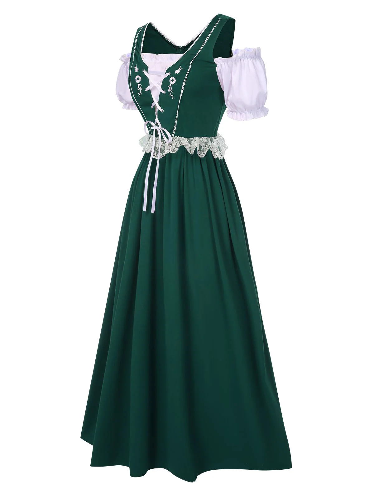 1940er Schnürung Puffärmel Patchwork Kleid & Schleife - Image 9