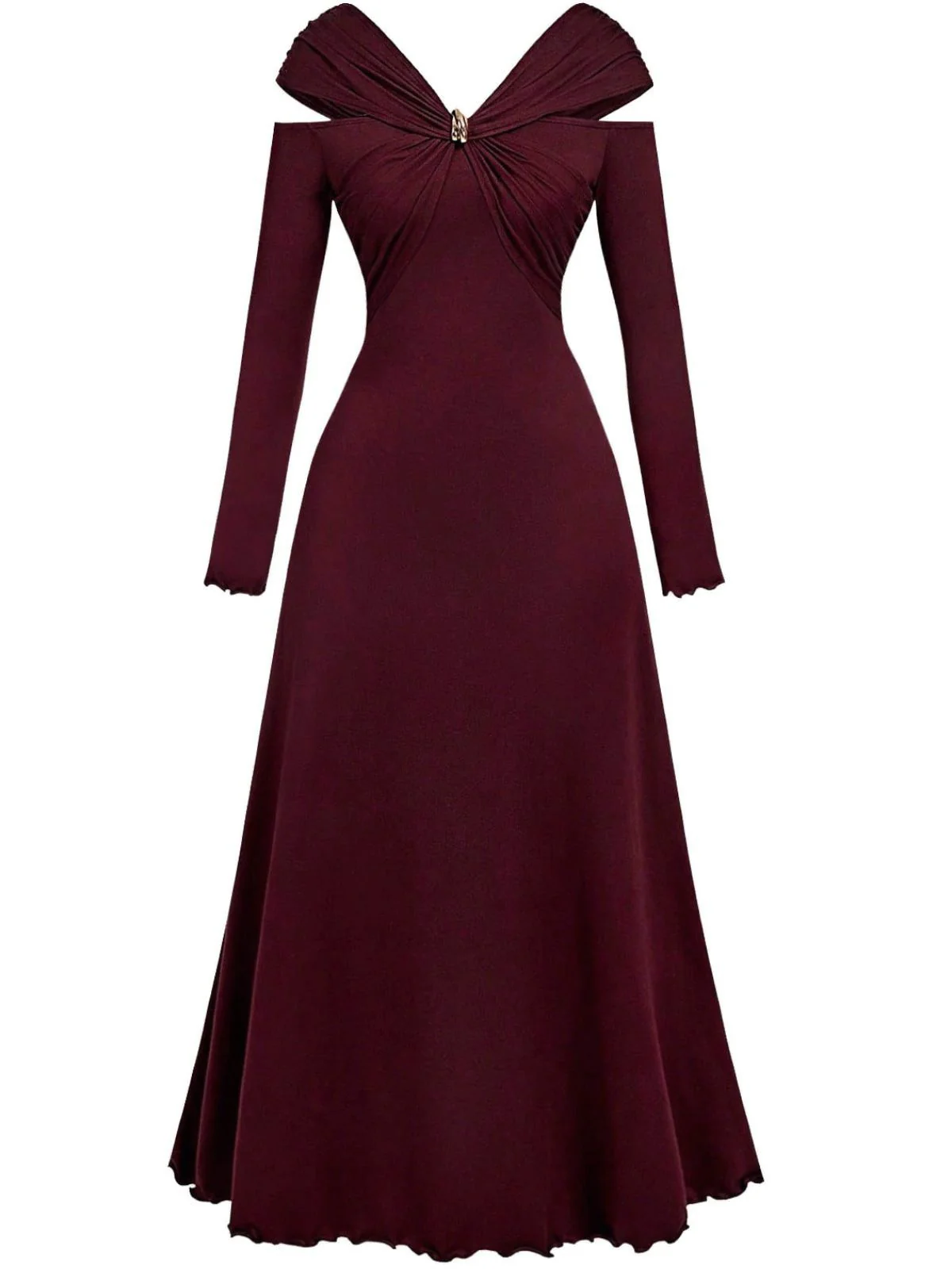 1940er Schulterfrei Langarm Plissiertes Kleid - Image 2
