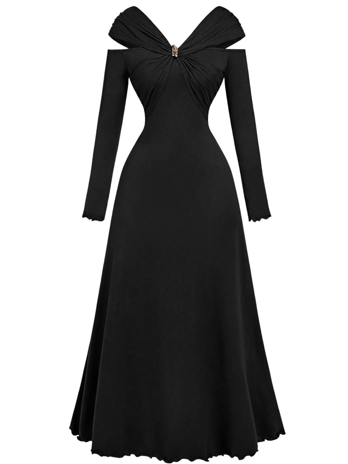 1940er Schulterfrei Langarm Plissiertes Kleid - Image 7