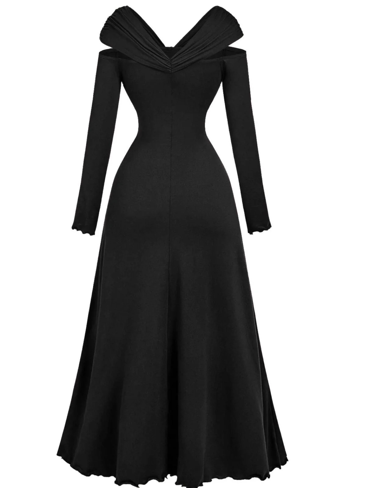 1940er Schulterfrei Langarm Plissiertes Kleid - Image 8