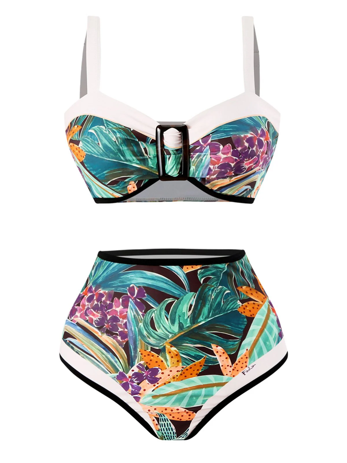 1940er Silhouette Pflanzen Breit-Träger Bikini - Image 4