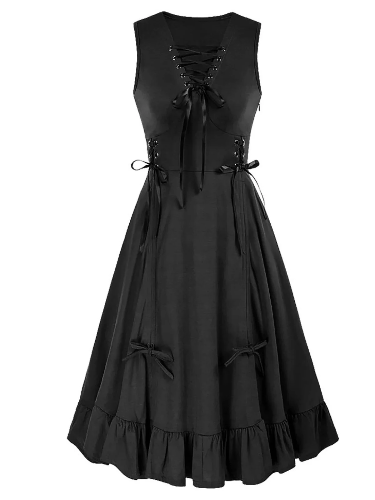 1940er Solide Ärmellos Kordelzug Schnürung Kleid - Image 2