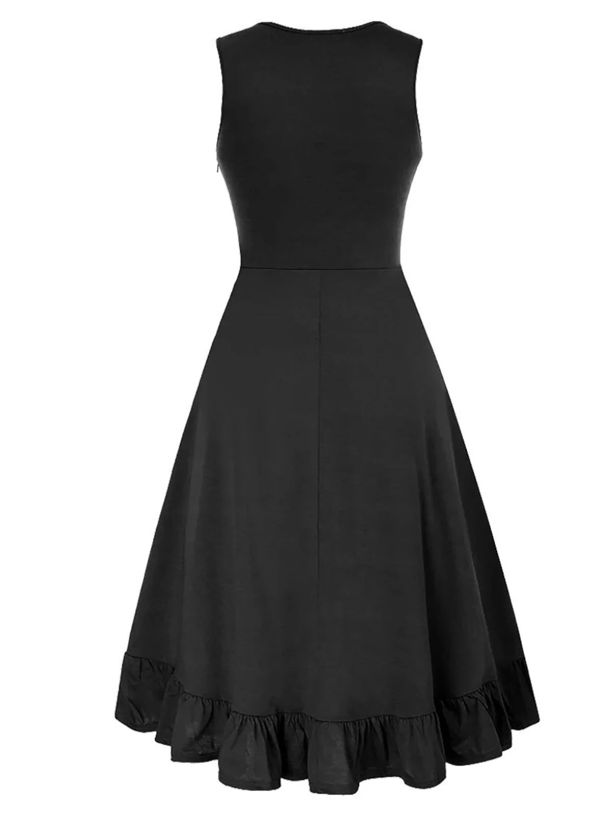 1940er Solide Ärmellos Kordelzug Schnürung Kleid - Image 3