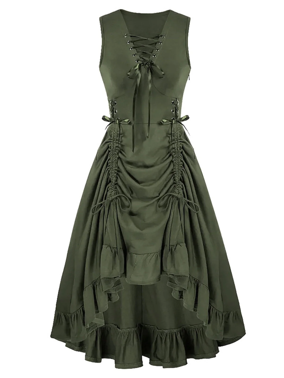 1940er Solide Ärmellos Kordelzug Schnürung Kleid - Image 4