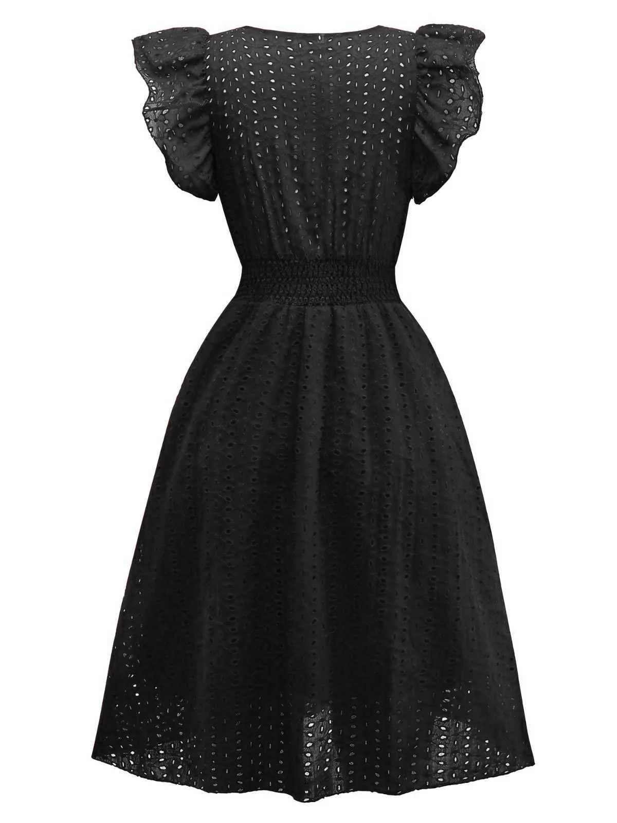 1940er Solide Baumwolle Ausgeschnitten Gesmokt Rüschen Kleid - Image 2