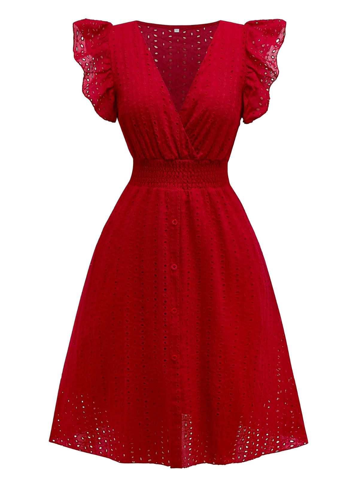 1940er Solide Baumwolle Ausgeschnitten Gesmokt Rüschen Kleid - Image 4