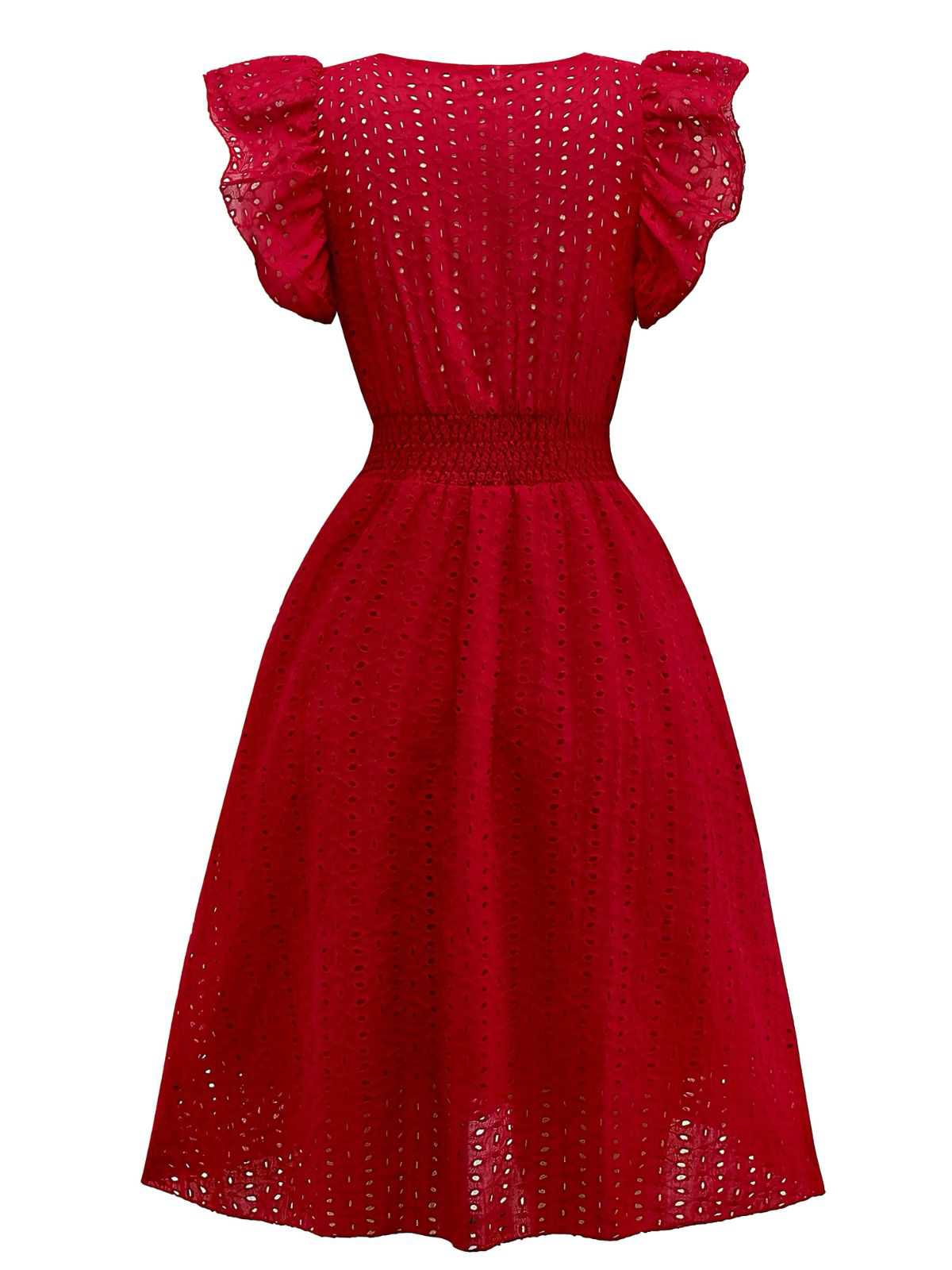 1940er Solide Baumwolle Ausgeschnitten Gesmokt Rüschen Kleid - Image 5