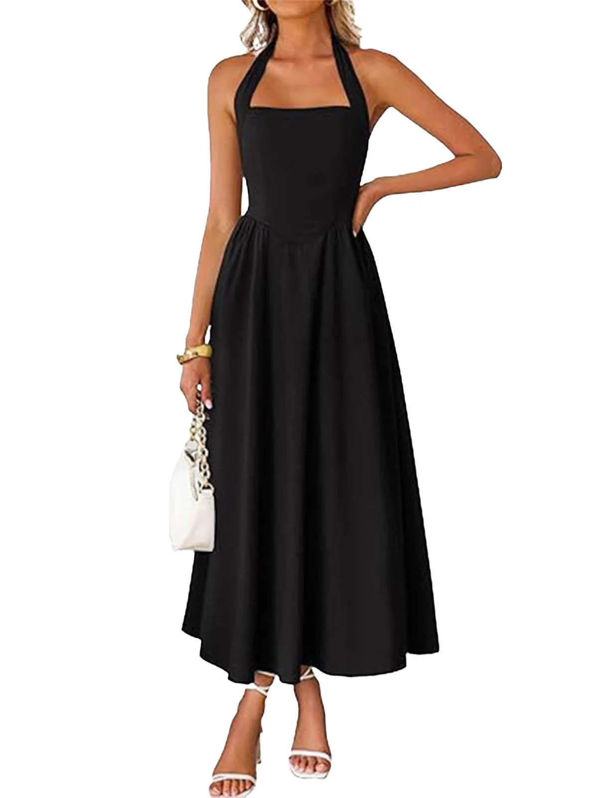 1940er Solide Breit-Träger Halter Rückenfrei Kleid - Image 2