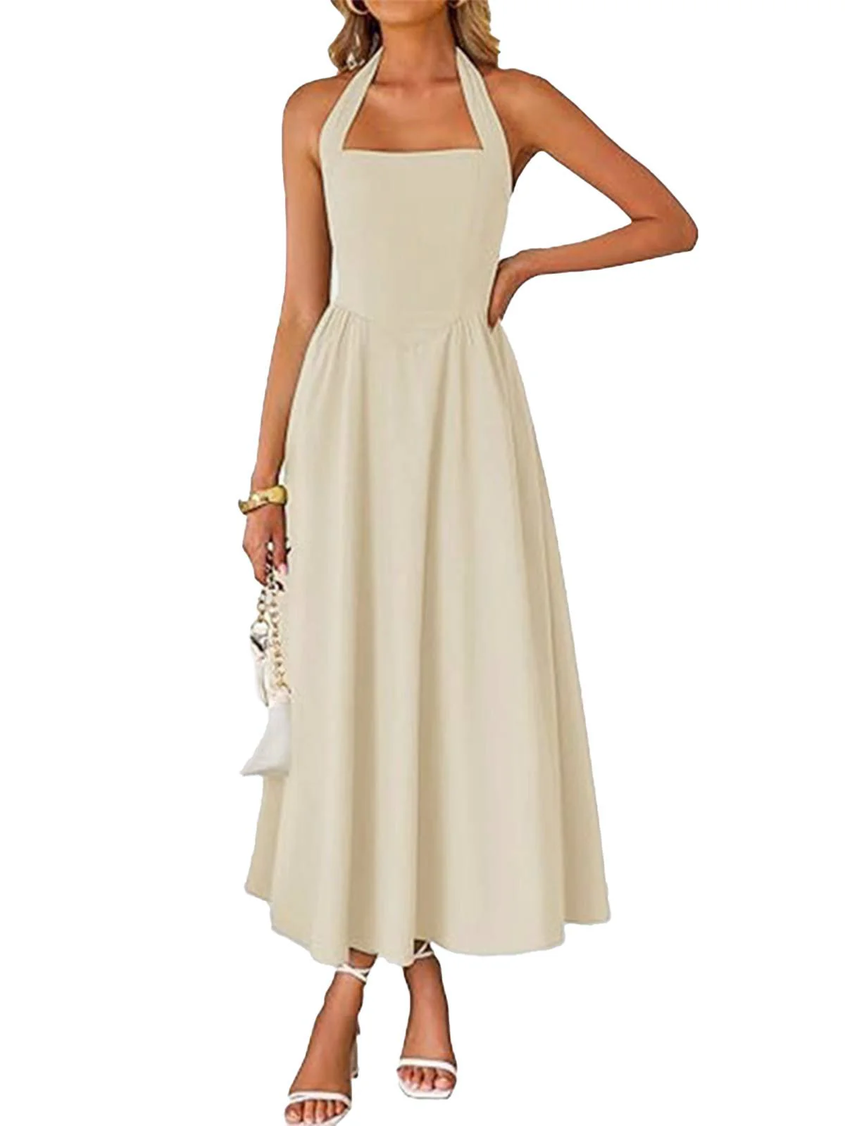 1940er Solide Breit-Träger Halter Rückenfrei Kleid - Image 8