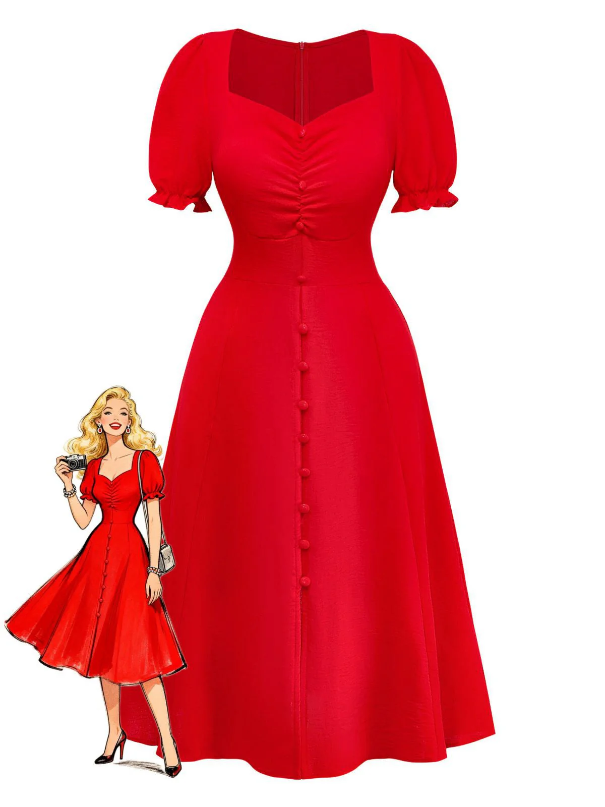 1940er Solide Einreihig Empire Taille Kleid