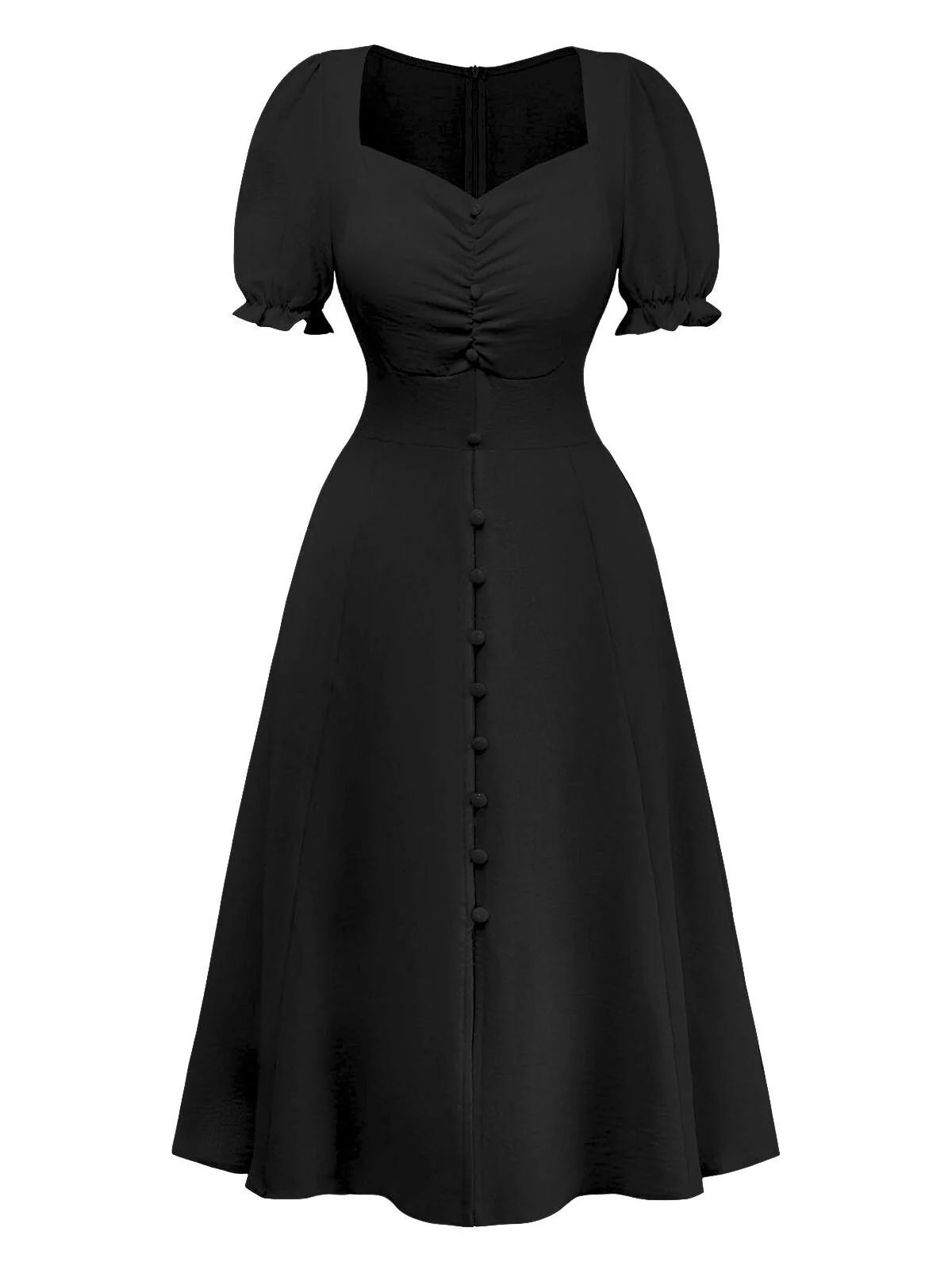 1940er Solide Einreihig Empire Taille Kleid - Image 8