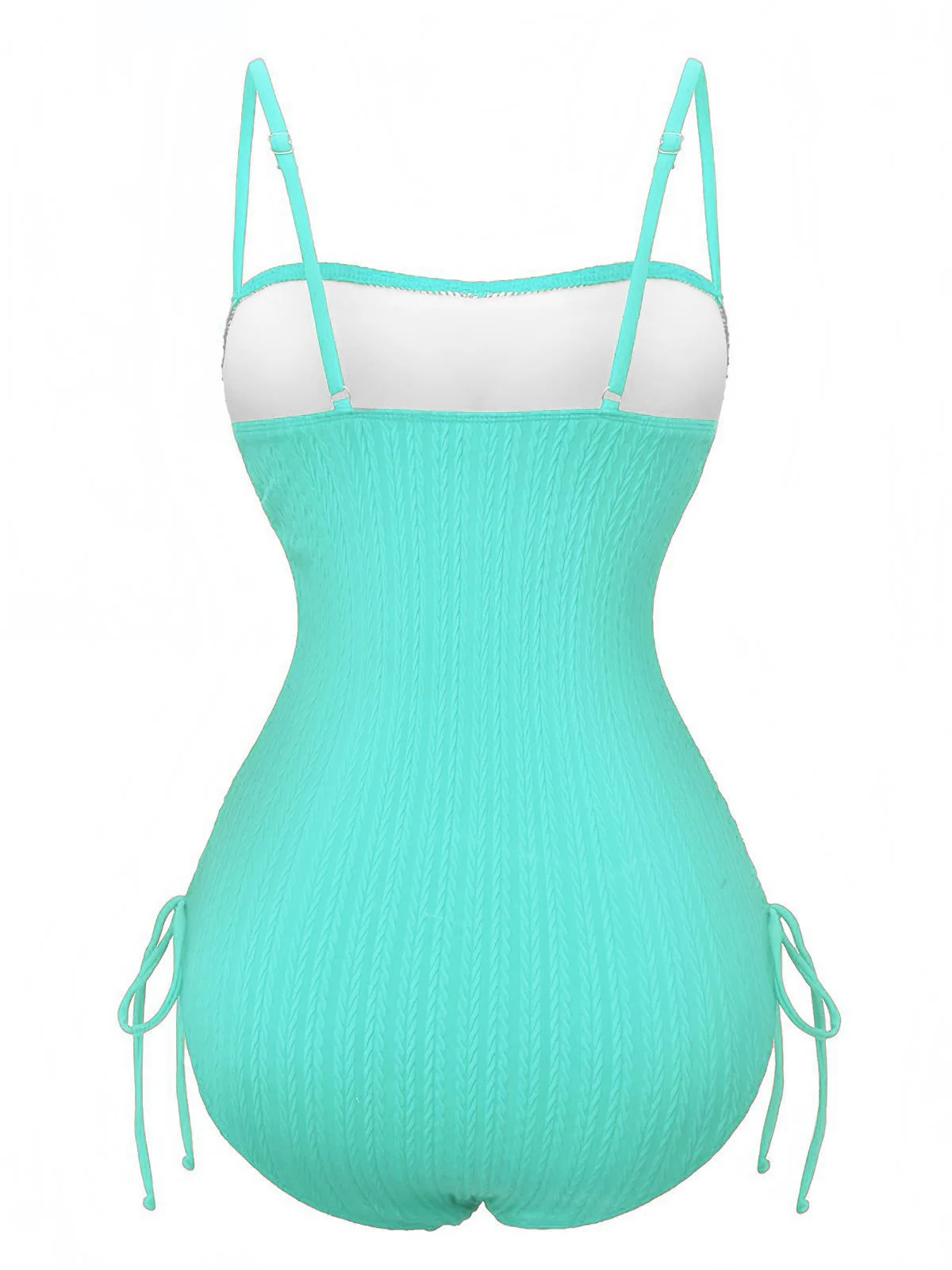 1940er Solide Gerafft Spaghetti Strap Einteiliger Badeanzug - Image 13