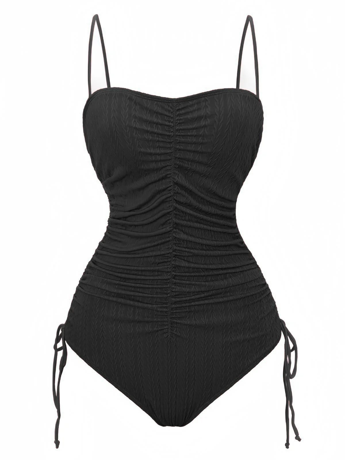 1940er Solide Gerafft Spaghetti Strap Einteiliger Badeanzug - Image 14