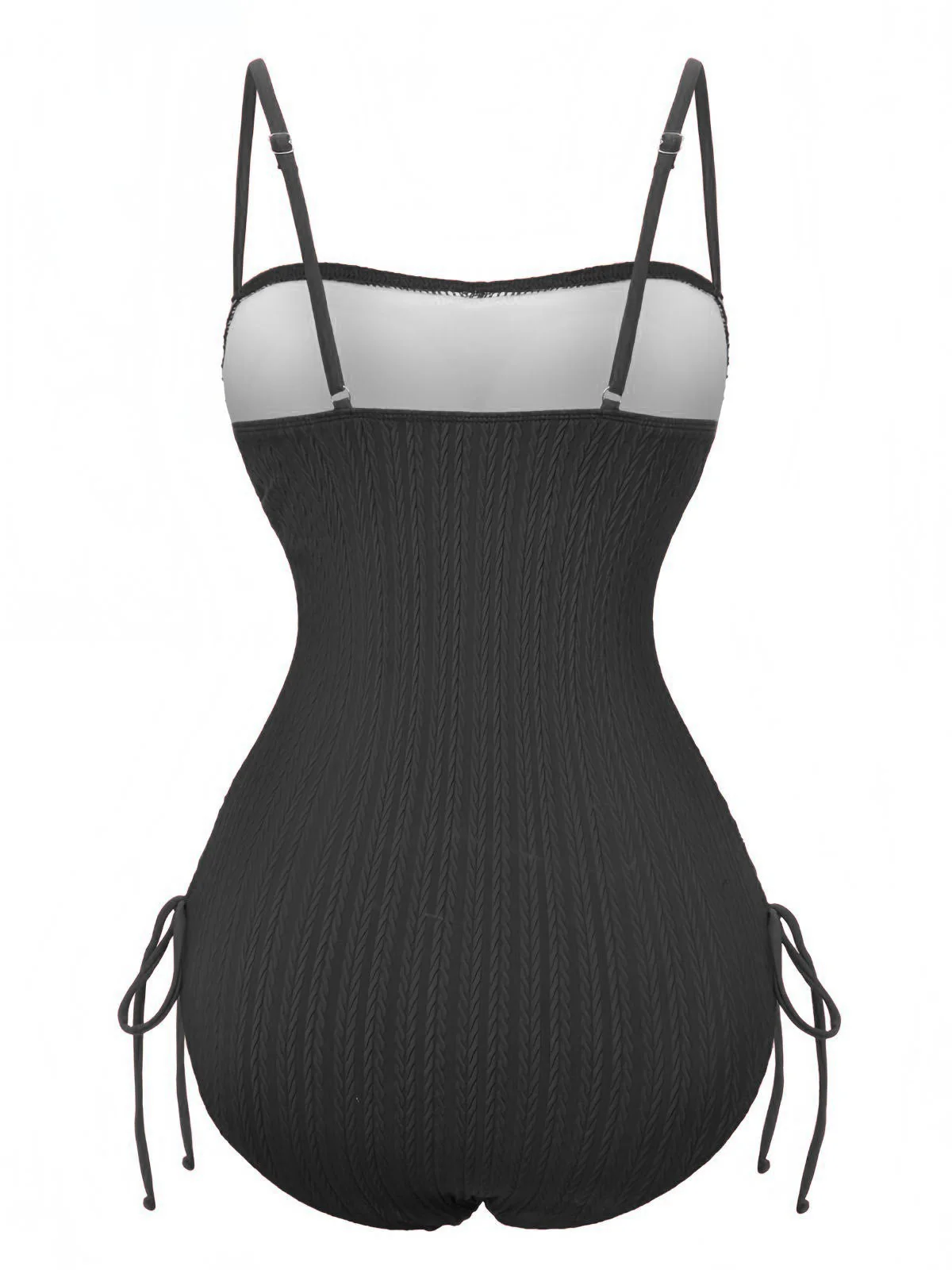1940er Solide Gerafft Spaghetti Strap Einteiliger Badeanzug - Image 15