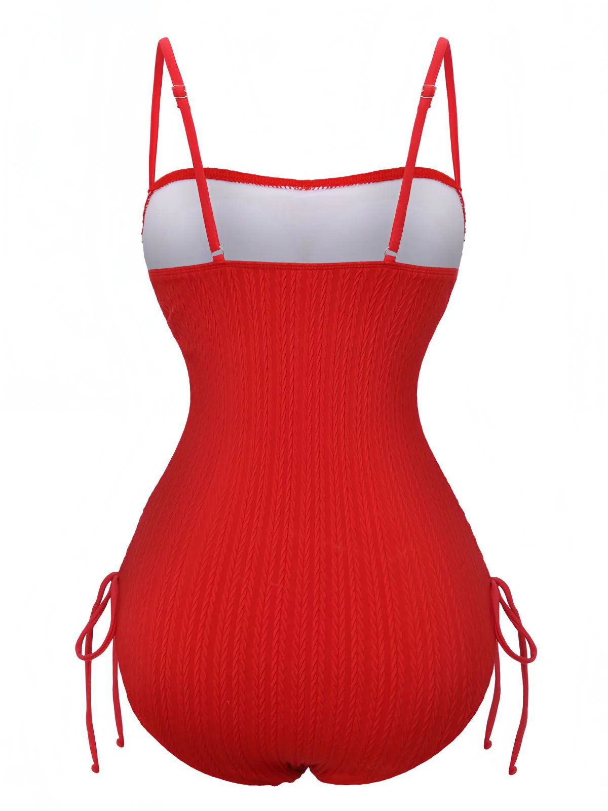 1940er Solide Gerafft Spaghetti Strap Einteiliger Badeanzug - Image 3