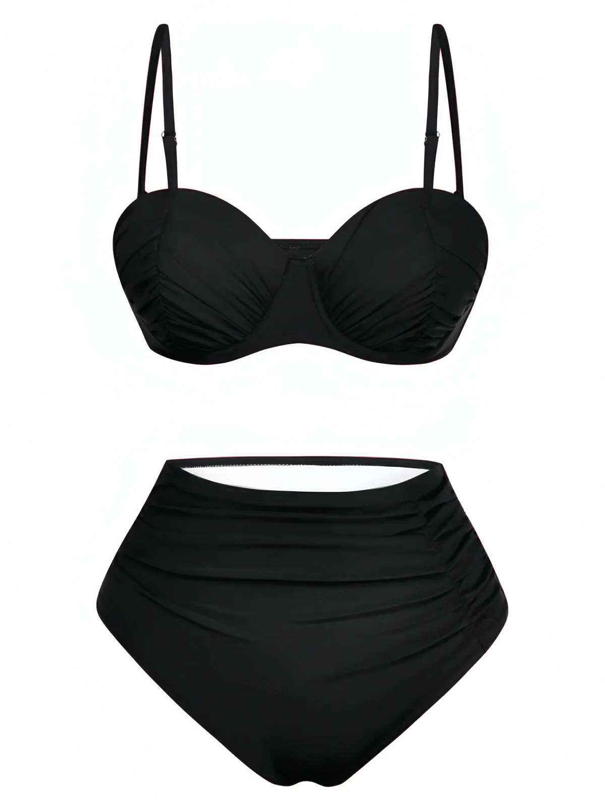 1940er Solide Hochtailliert Gerafft Bikini Set - Image 10