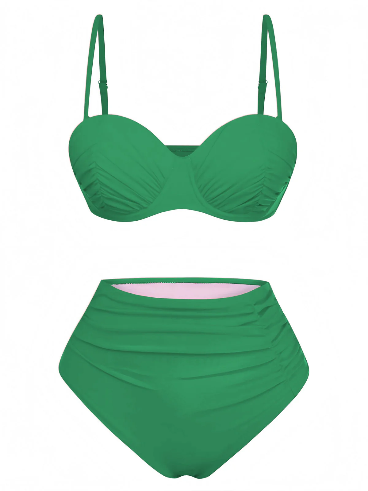 1940er Solide Hochtailliert Gerafft Bikini Set - Image 12