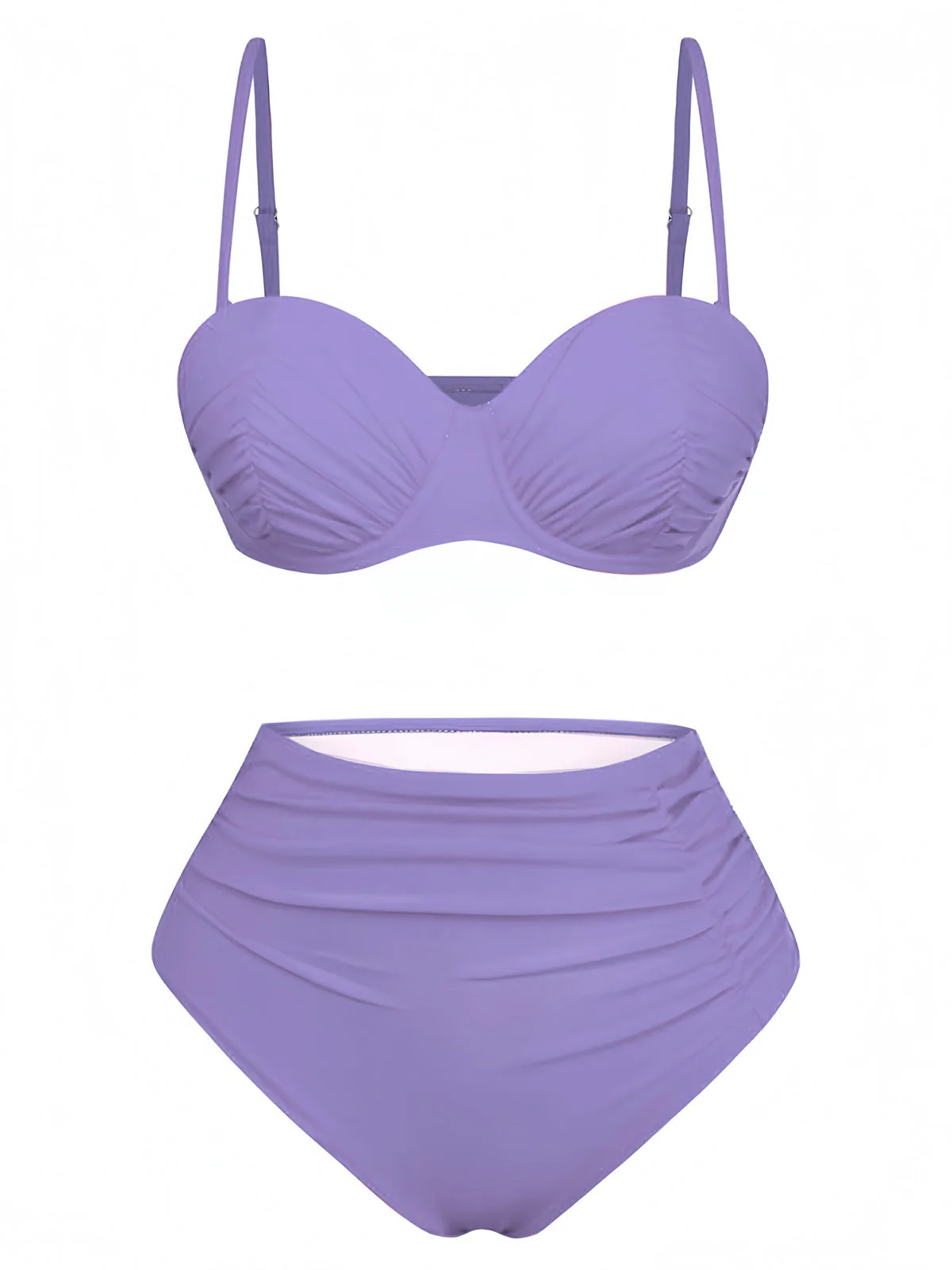 1940er Solide Hochtailliert Gerafft Bikini Set - Image 14