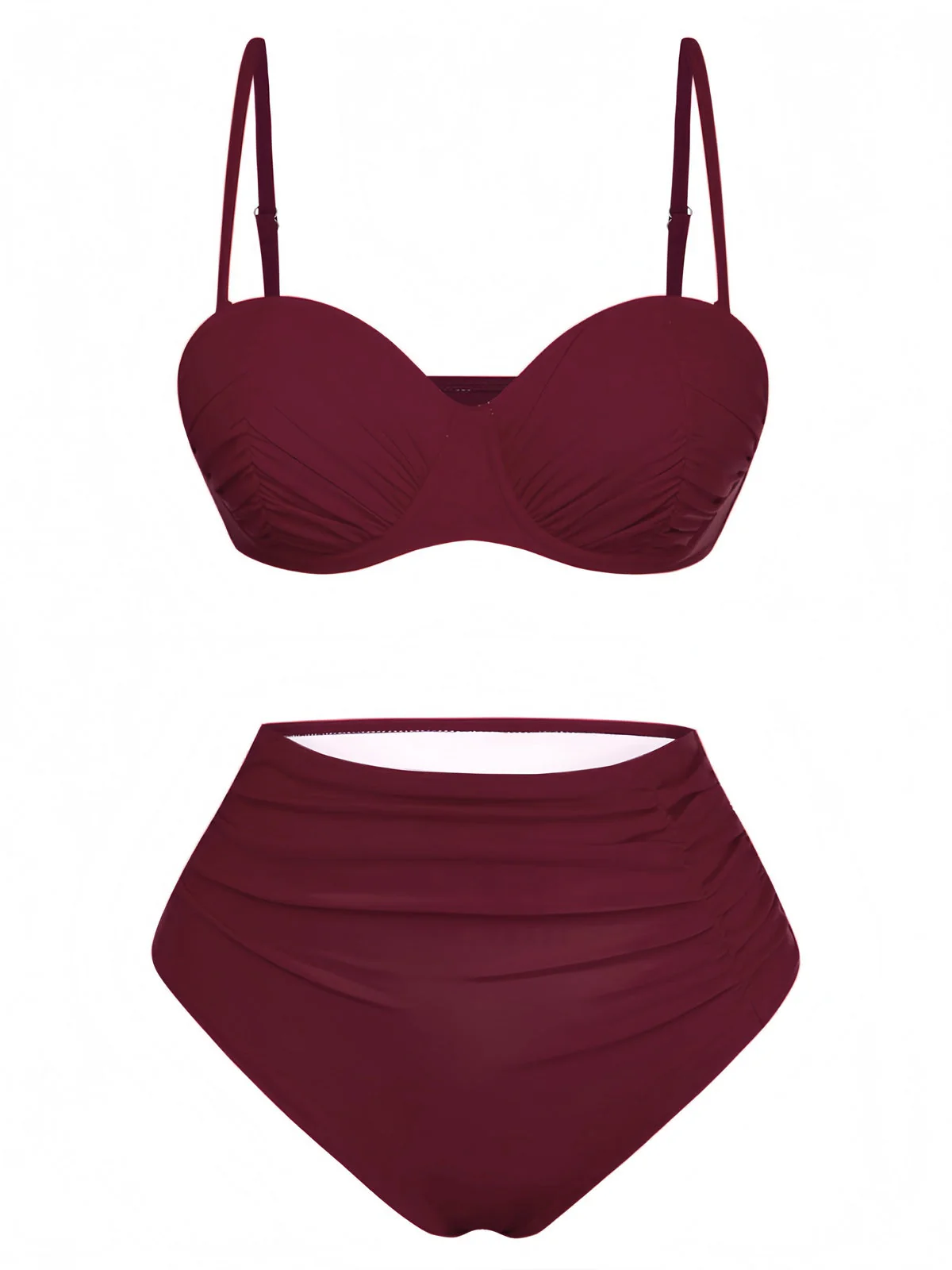 1940er Solide Hochtailliert Gerafft Bikini Set - Image 16