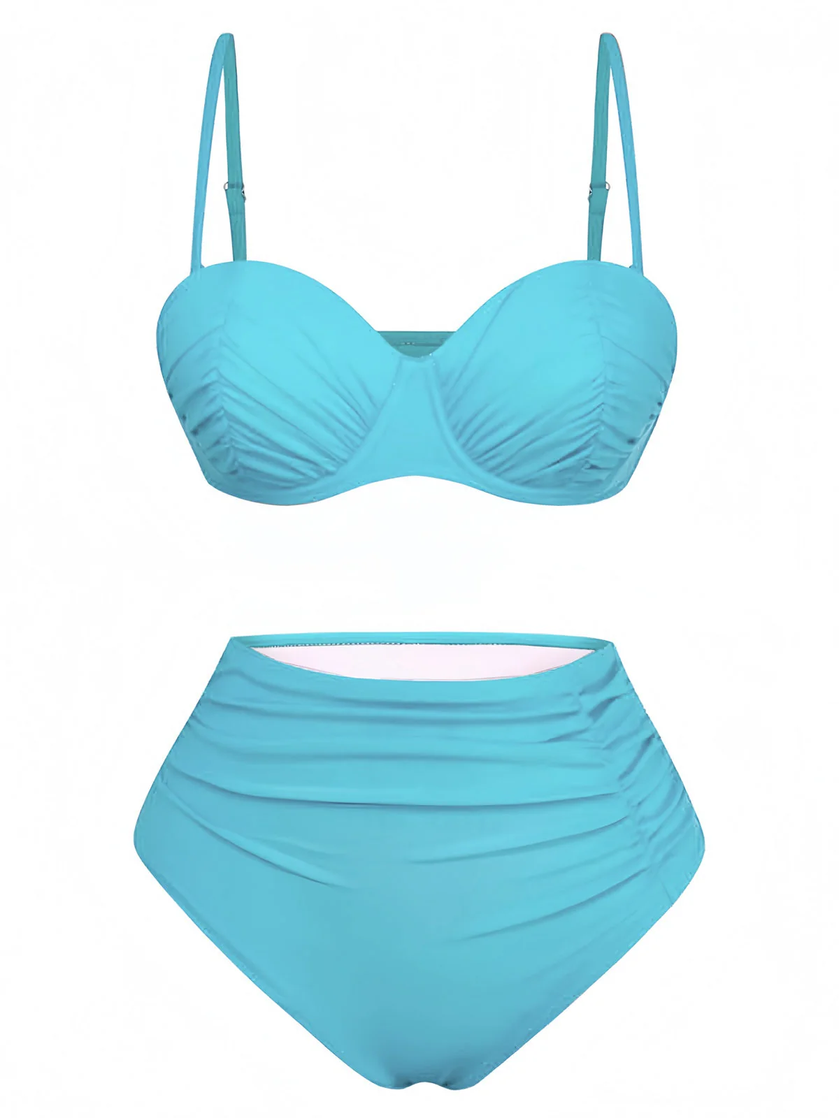 1940er Solide Hochtailliert Gerafft Bikini Set - Image 2
