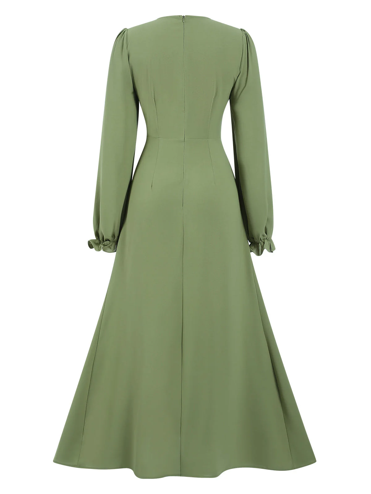 1940er Solide Lange Ärmel A-Linie Kleid - Image 2