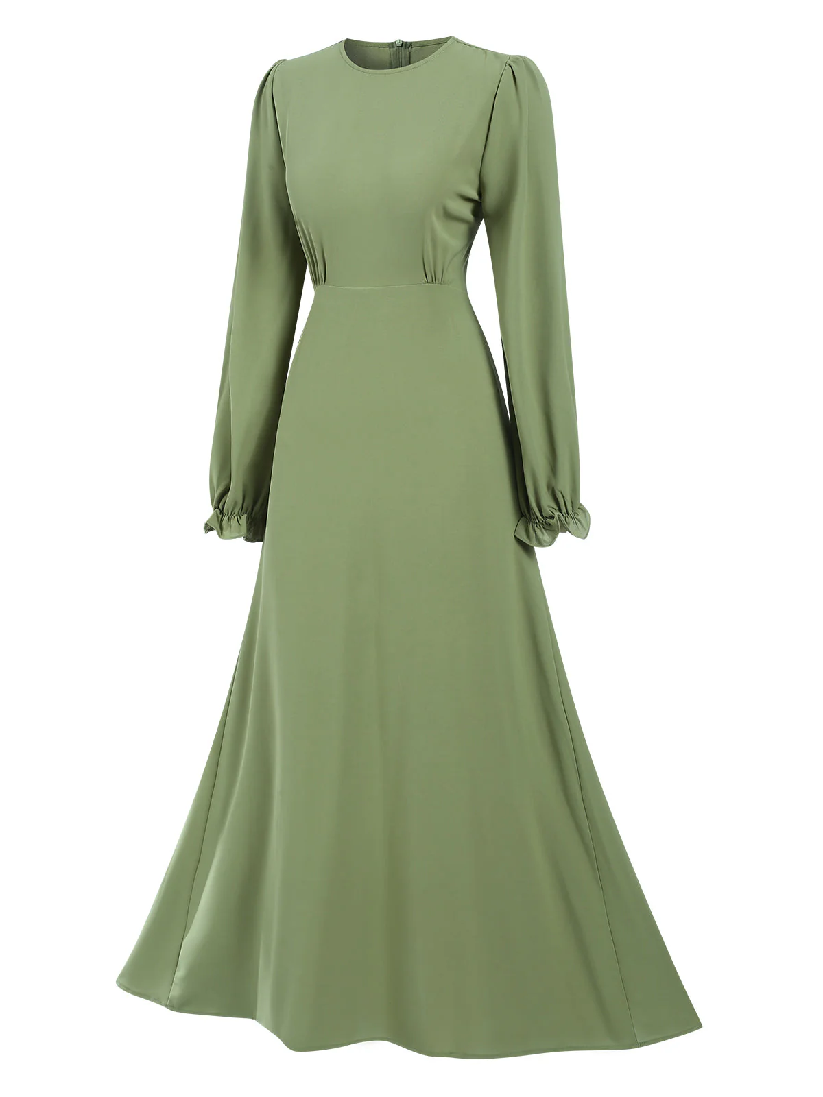 1940er Solide Lange Ärmel A-Linie Kleid - Image 3