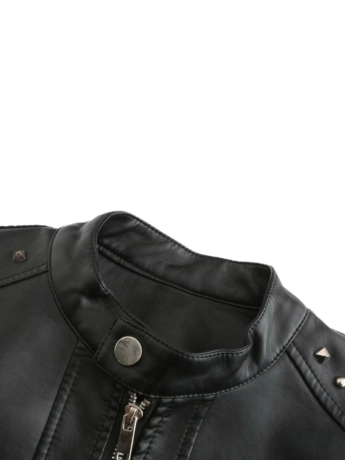 1940er Solide Nietenbesetzter Stehkragen Leder Jacke - Image 4