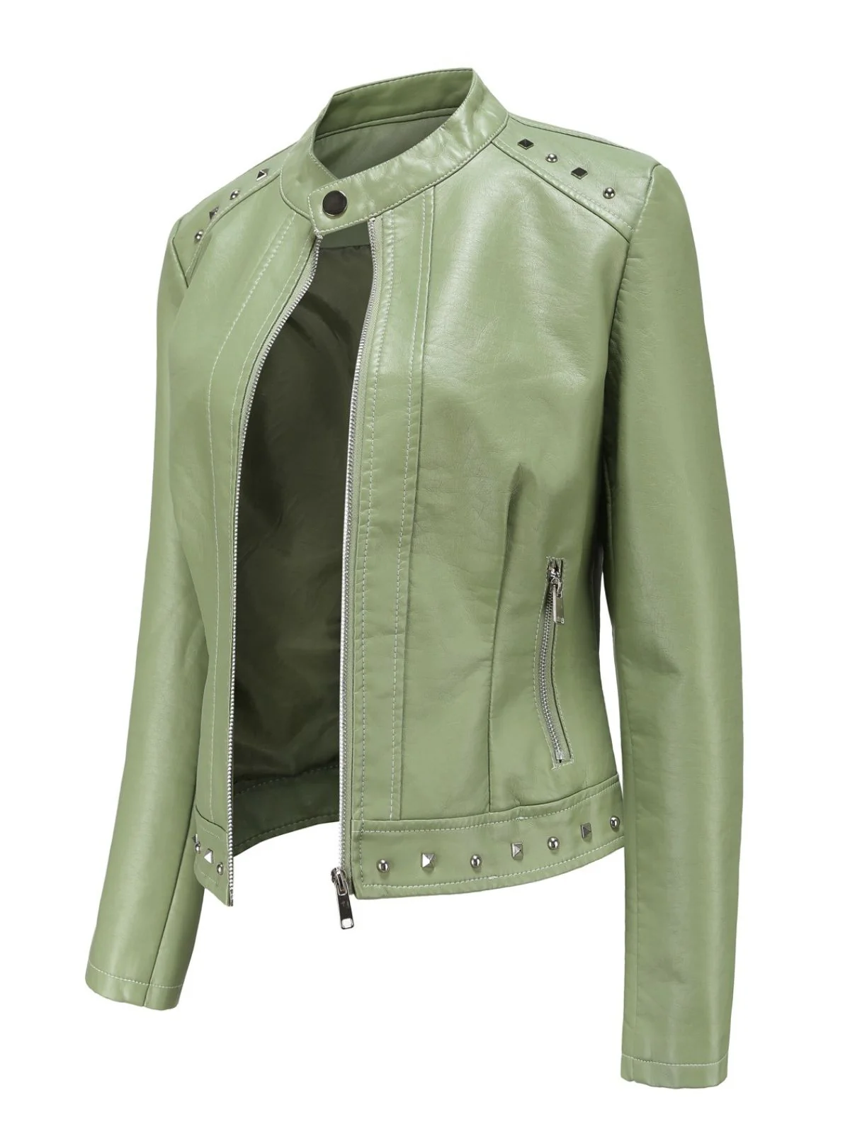 1940er Solide Nietenbesetzter Stehkragen Leder Jacke - Image 8