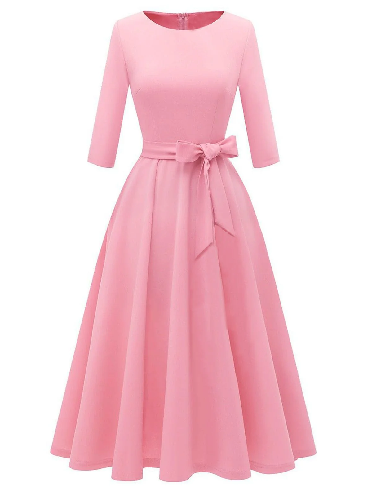 1940er Solide Passform Bogen 3/4 Ärmel Swing Kleid - Image 2