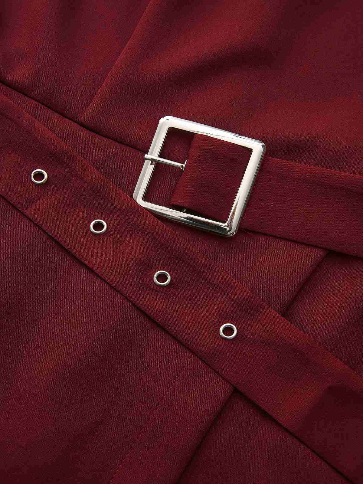 1940er Solide Rollkragen Gürtel Tasche Kleid - Image 3