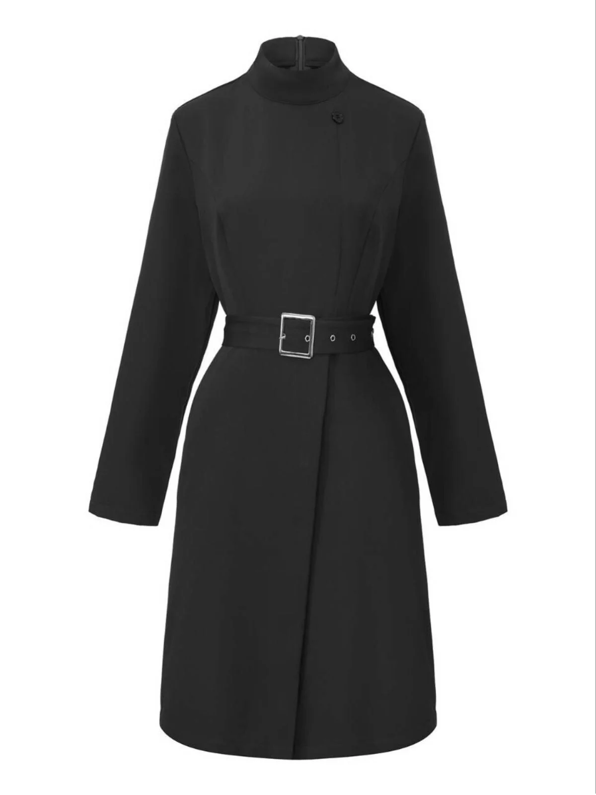 1940er Solide Rollkragen Gürtel Tasche Kleid - Image 7