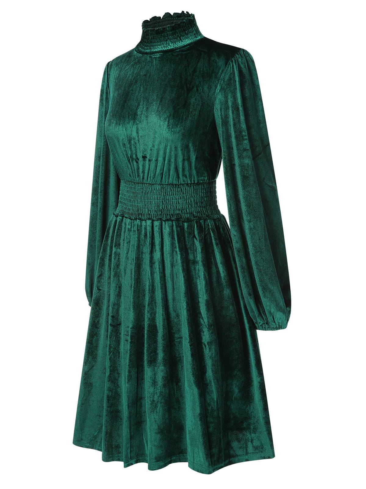 1940er Solide Stehkragen Samt Kleid - Image 6