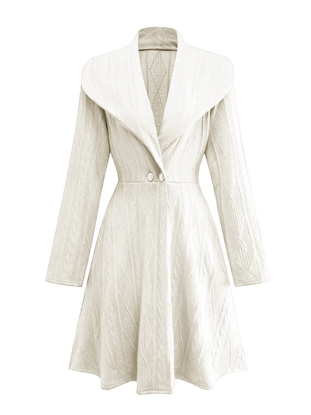 1940er Solide Stricken Groß V-Ausschnitt Tasten Kleid - Image 8