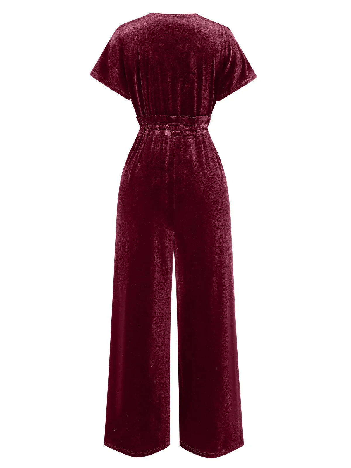 1940er Solide Taillengürtel V-Ausschnitt Samt Jumpsuit - Image 3