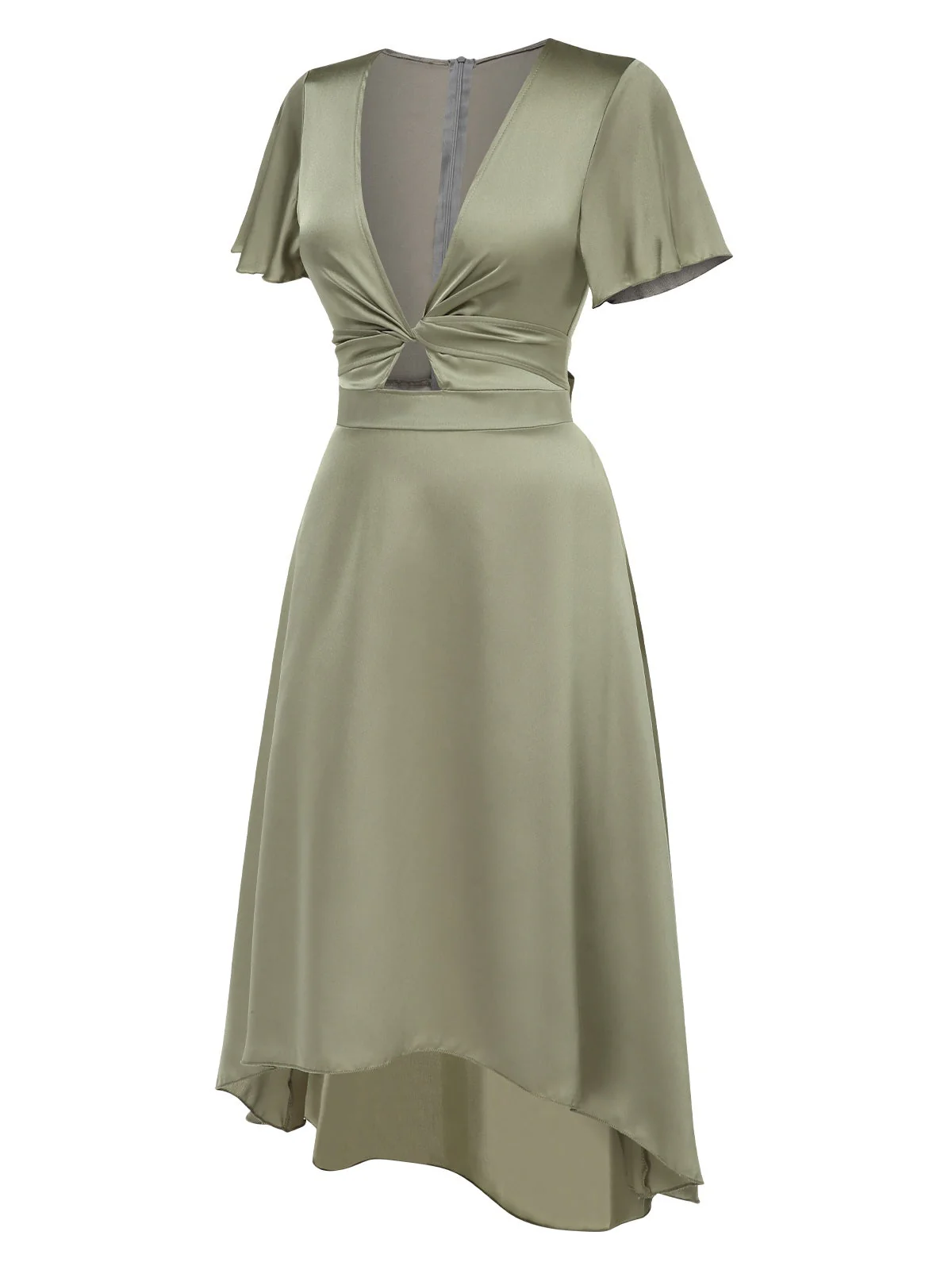 1940er Solide Tief V-Ausschnitt Twisted Satin Kleid - Image 2