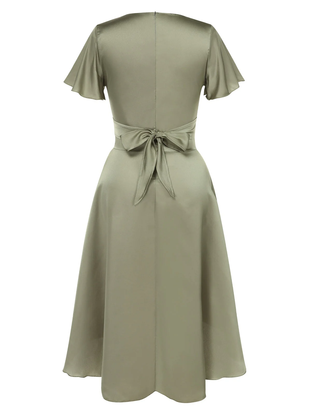 1940er Solide Tief V-Ausschnitt Twisted Satin Kleid - Image 3