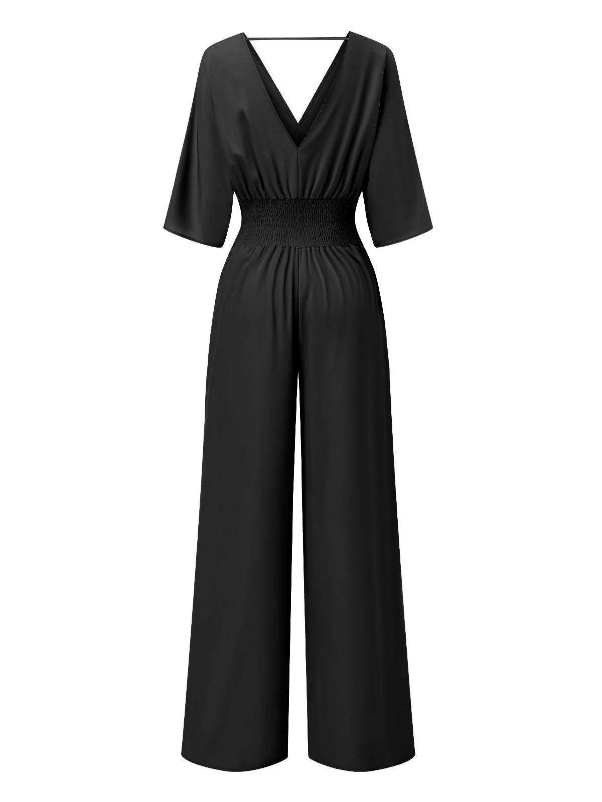 1940er Solide V-Ausschnitt Halbe Ärmel Jumpsuit - Image 2