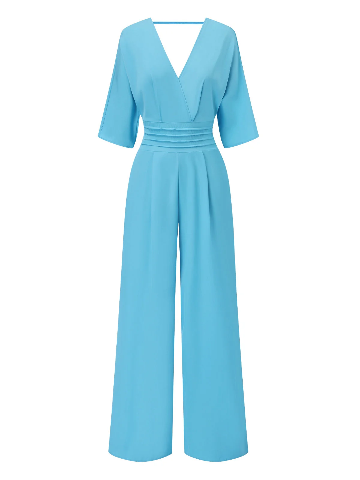 1940er Solide V-Ausschnitt Halbe Ärmel Jumpsuit - Image 4