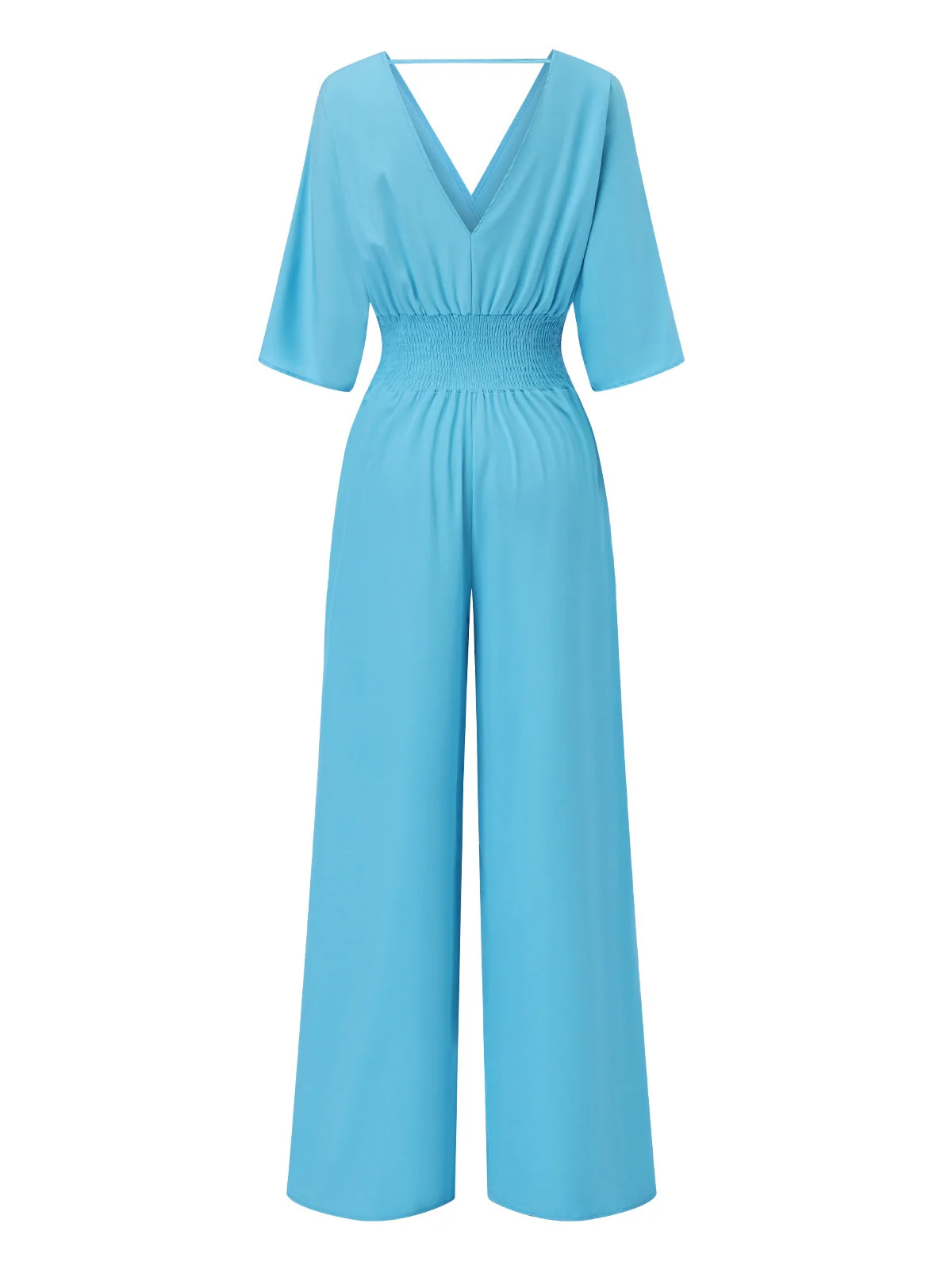 1940er Solide V-Ausschnitt Halbe Ärmel Jumpsuit - Image 5