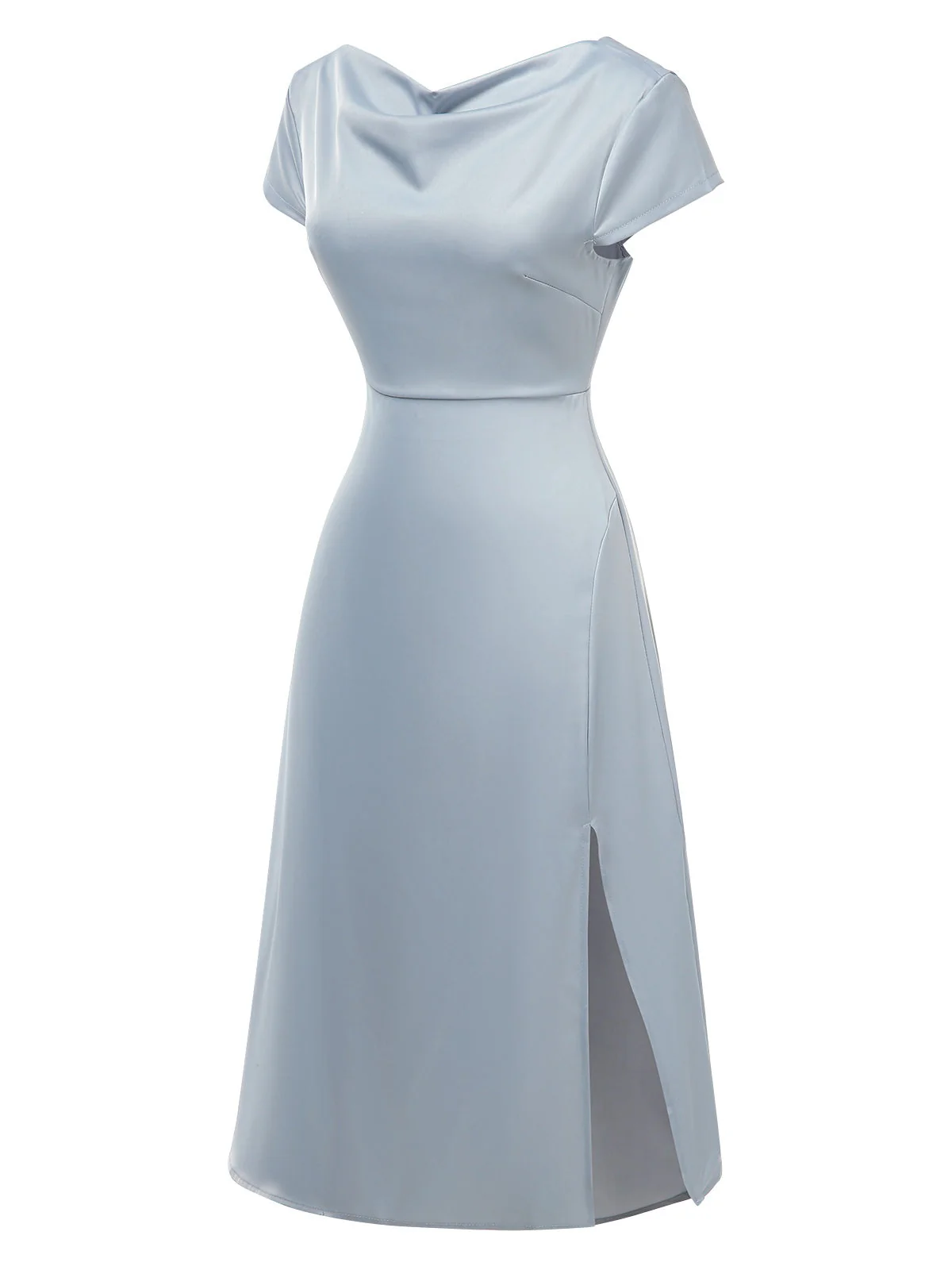 1940er Solide Wasserfallausschnitt Satin Zurück-Hohl Kleid - Image 2