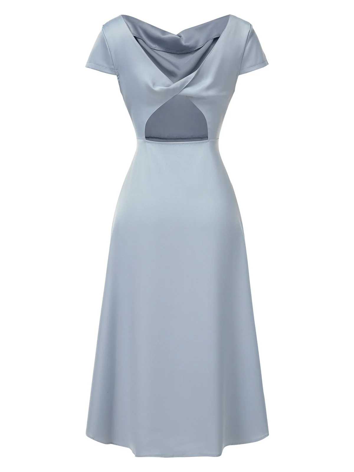 1940er Solide Wasserfallausschnitt Satin Zurück-Hohl Kleid - Image 3