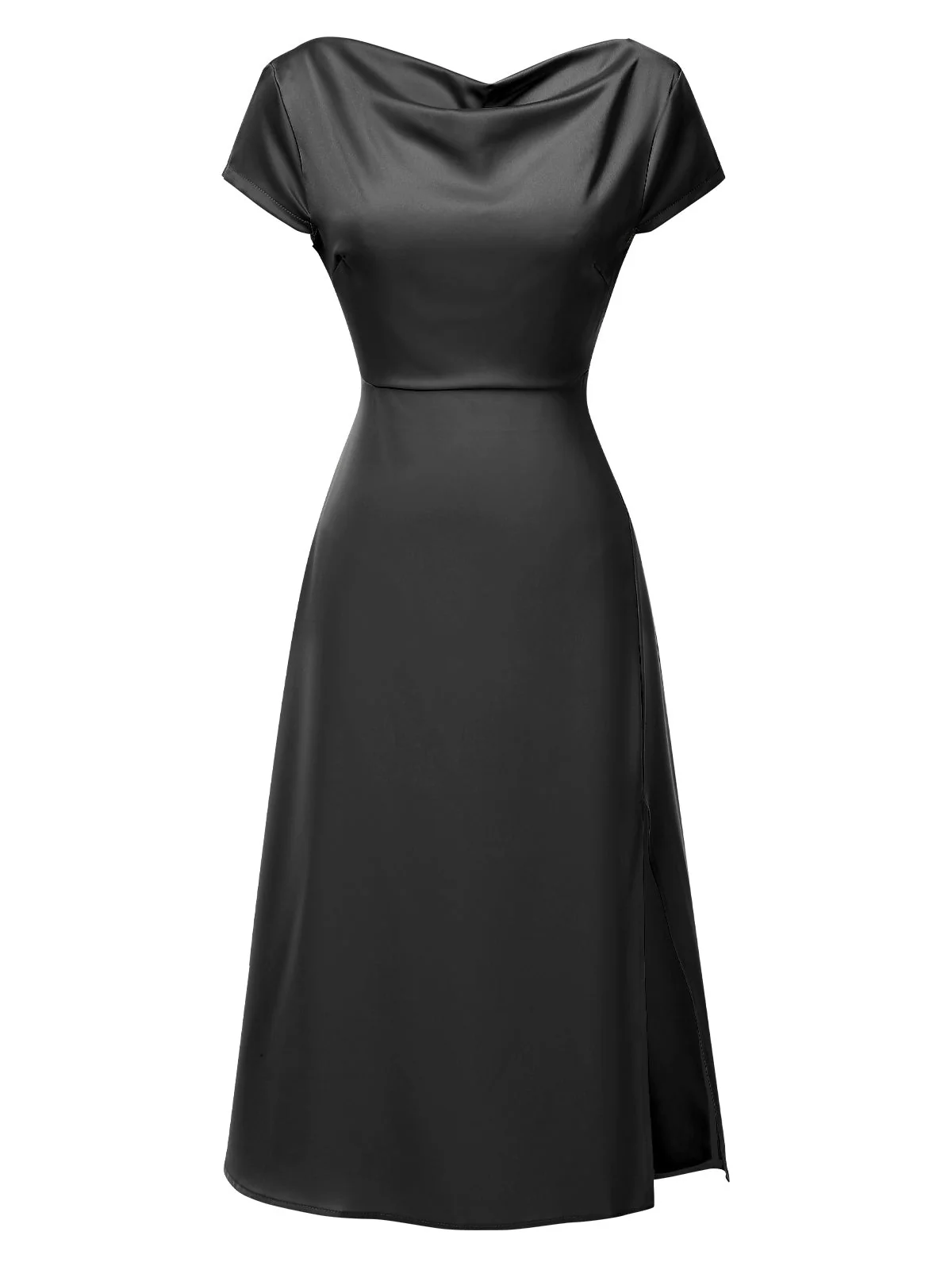 1940er Solide Wasserfallausschnitt Satin Zurück-Hohl Kleid - Image 4