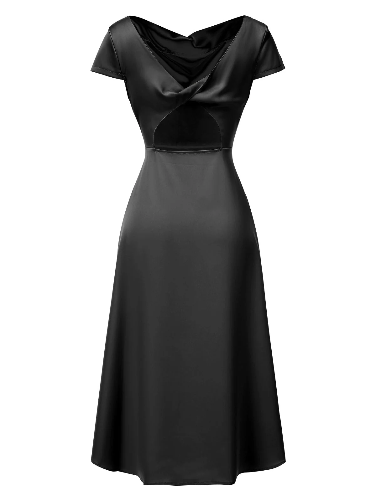 1940er Solide Wasserfallausschnitt Satin Zurück-Hohl Kleid - Image 6