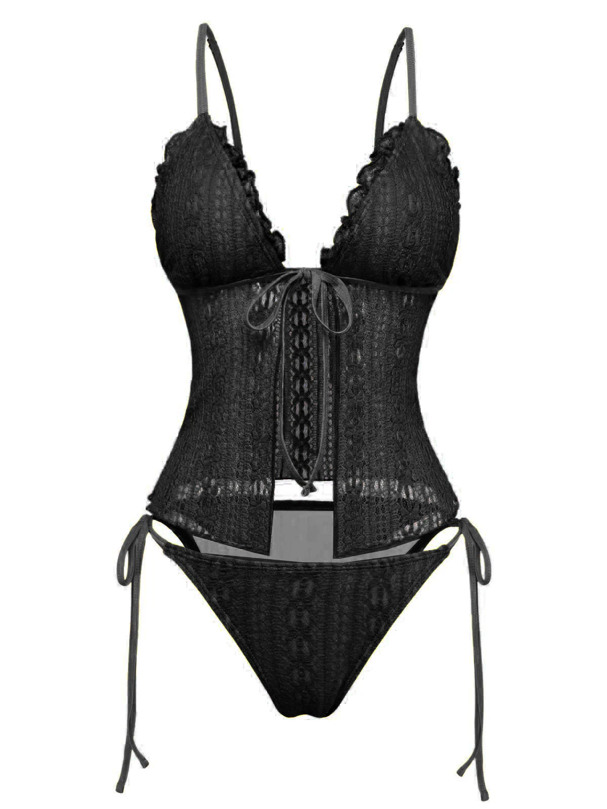 1940er Spitze Stricken Doppelschicht Stoff Tankini Set - Image 8