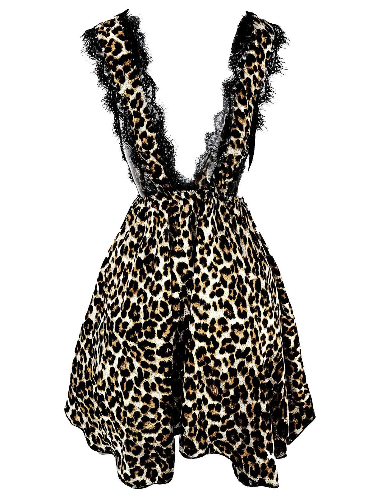 1940er Spitzenbesatz Leopard Satin Tief-V Nachthemd - Image 2