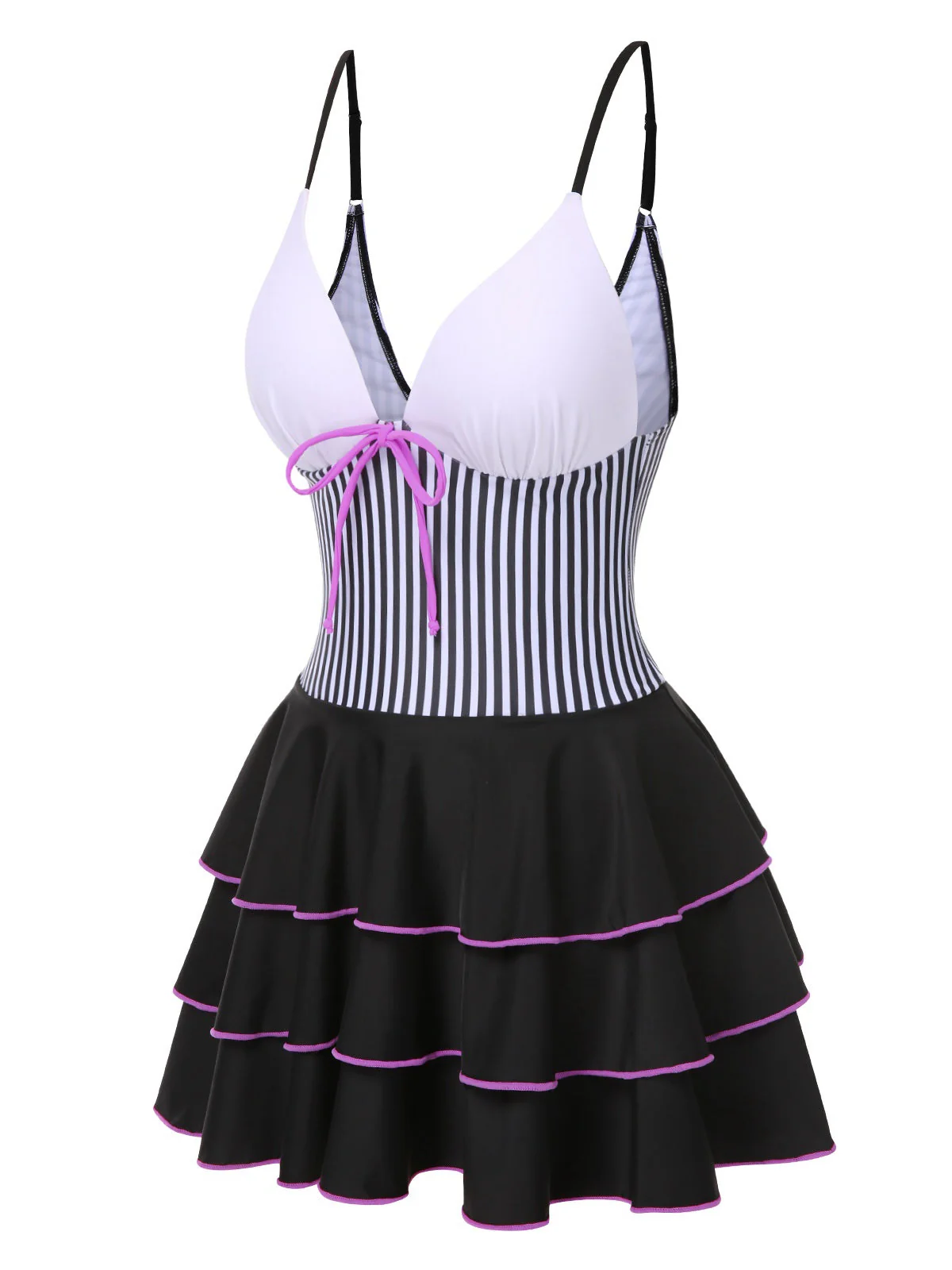 1940er Streifen Patchwork Mehrlagiger Saum Swim Kleid - Image 2