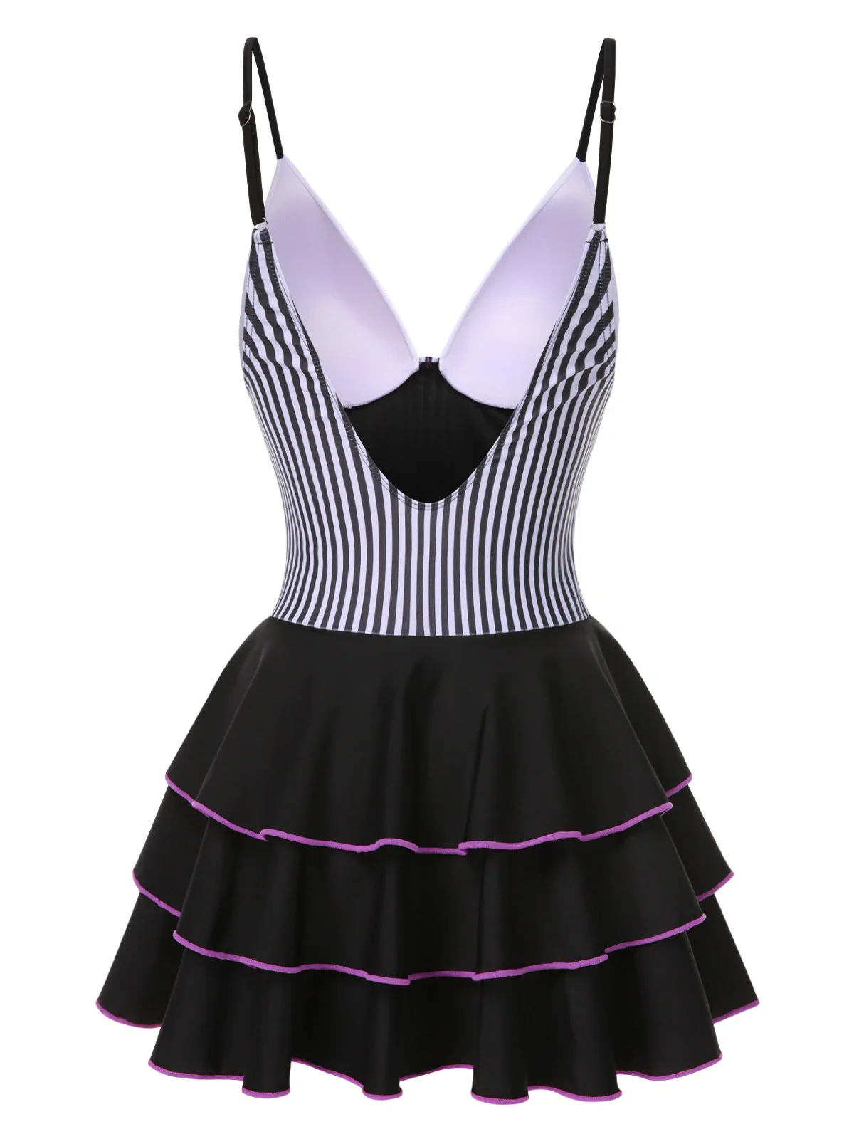 1940er Streifen Patchwork Mehrlagiger Saum Swim Kleid - Image 3