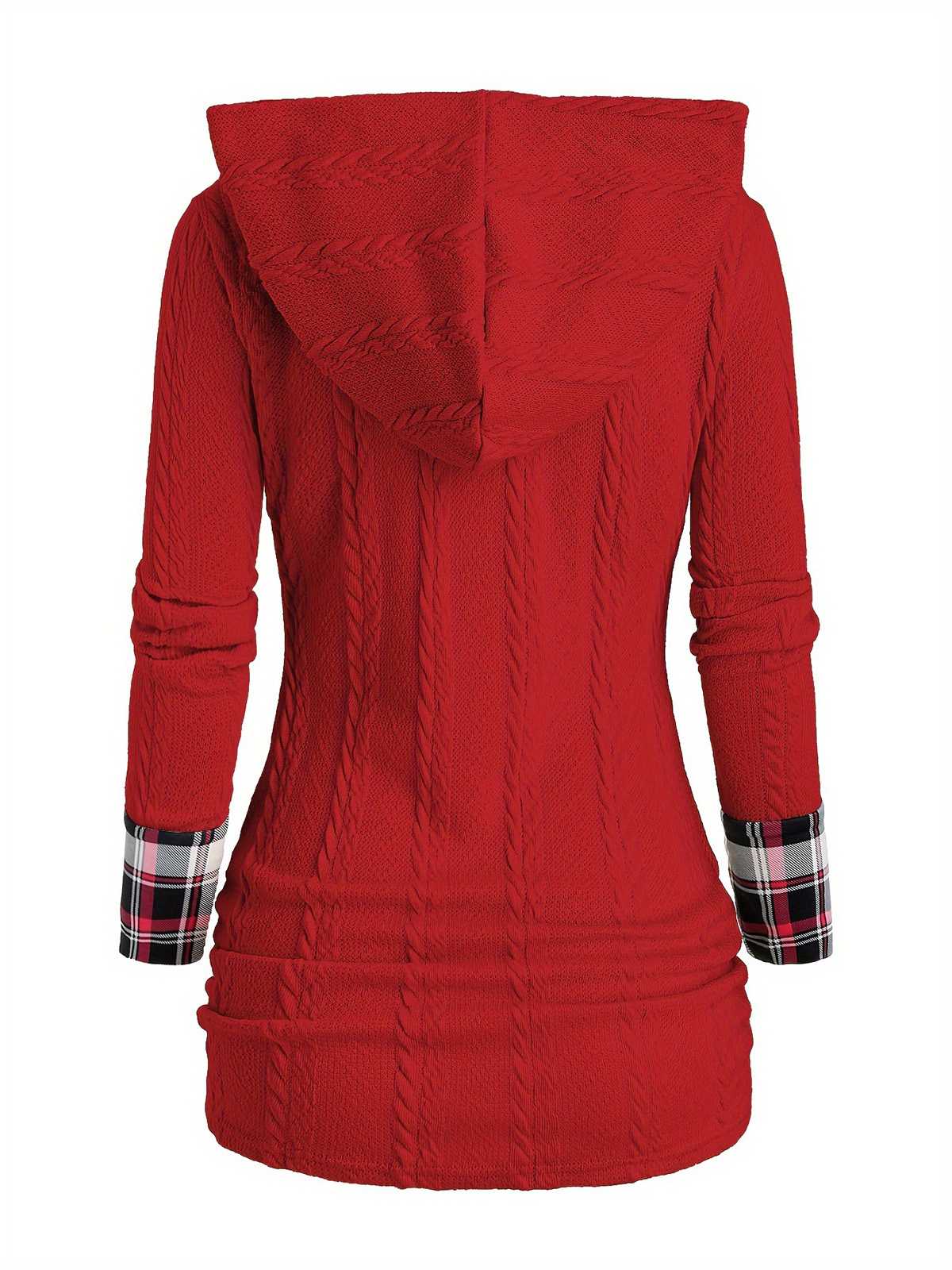 1940er Stricken Plaid Tasten Hooded Pullover - Image 5
