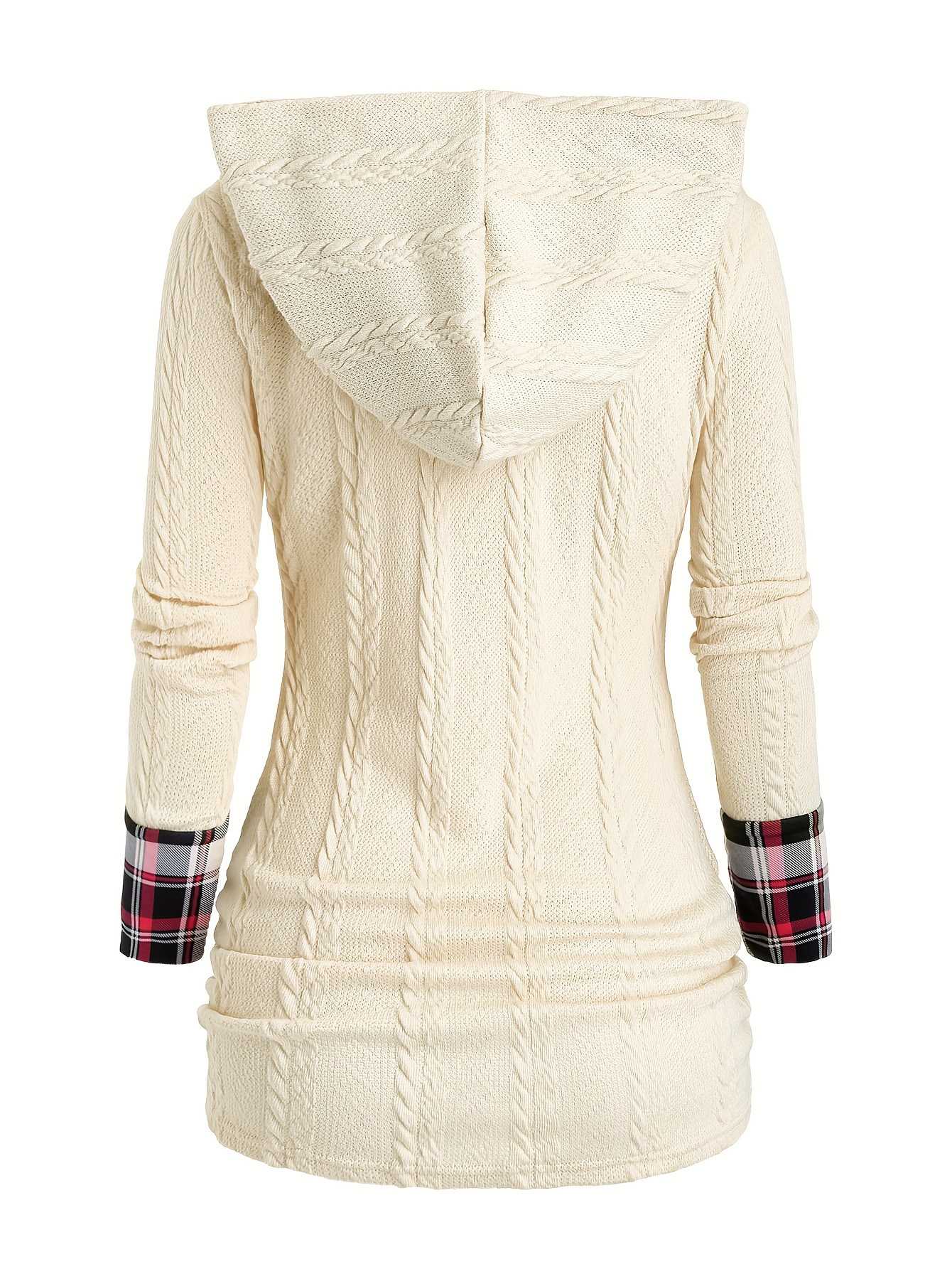 1940er Stricken Plaid Tasten Hooded Pullover - Image 8